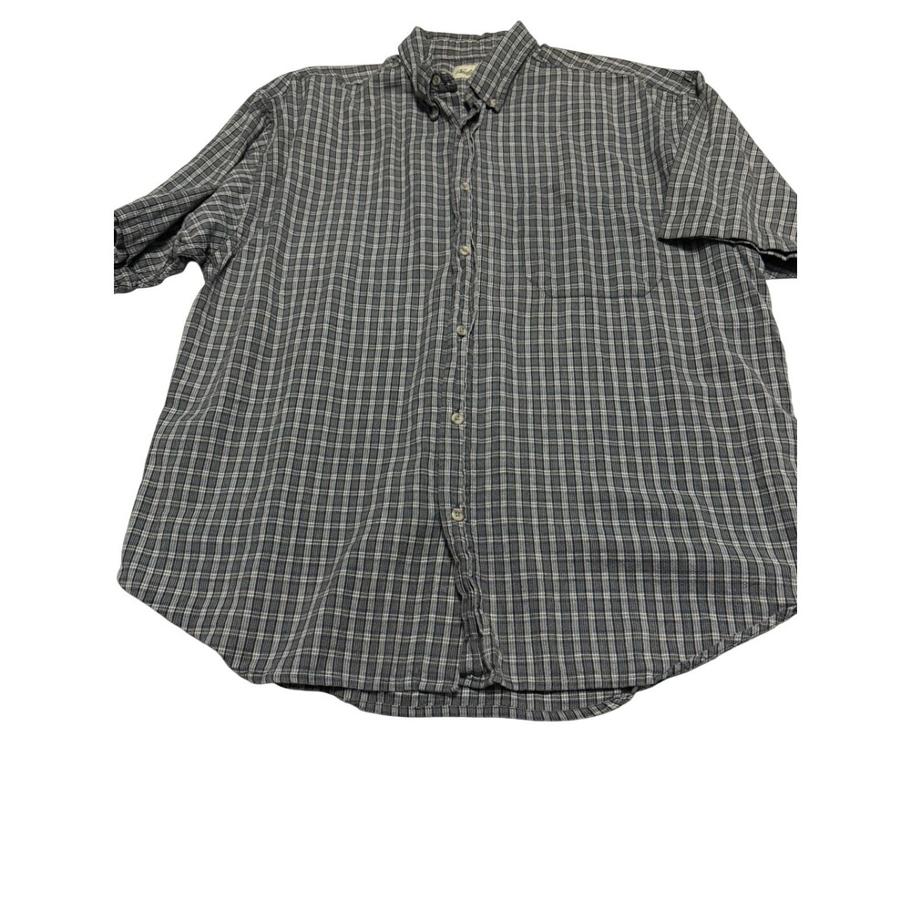 Resolute Bay Mens 2X Blue Plaid Short Sleeve Button Down 100% Cotton Shirt